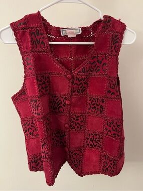 Hot Pink SMH Leather Patchwork Leopard Pattern Vest